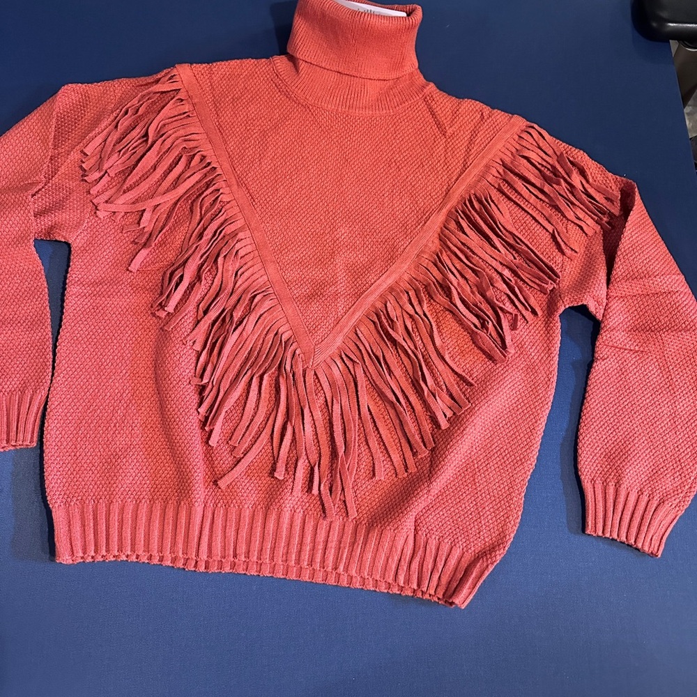 Fringed Orange Sweater Ladies Size S NEW